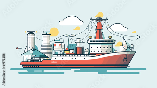 maritime transportation with a vector scene featuring electric and autonomous ships. eco-friendly vessels and autonomous boats navigating waterways