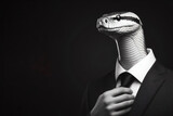 Portrait of a snake dressed in a strict business suit on solid black background. ai generative
