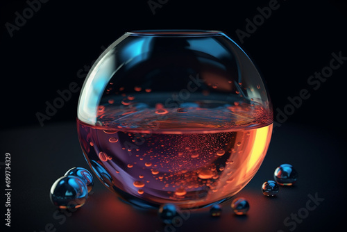 3d illustration of magic potion in a glass flask with water.