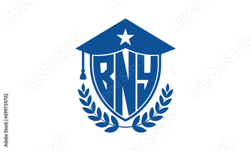BNY three letter iconic academic logo design vector template. monogram, abstract, school, college, university, graduation cap symbol logo, shield, model, institute, educational, coaching canter, tech