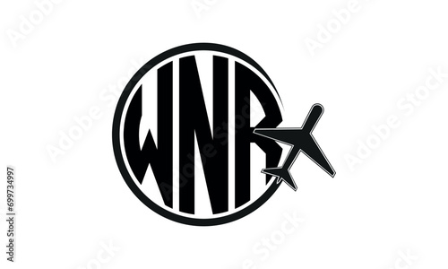 WNR three initial letter circle tour & travel agency logo design vector template. hajj umrah agency, abstract, wordmark, business, monogram, minimalist, brand, company, flat, tourism agency, tourist photo