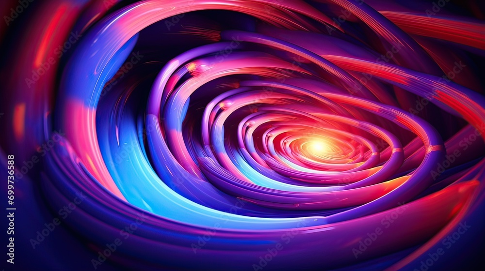 Obraz premium Abstract visualization portraying a dynamic vortex of neon light. Vibrant, energetic, futuristic, swirling, luminous, abstract representation. Generated by AI.
