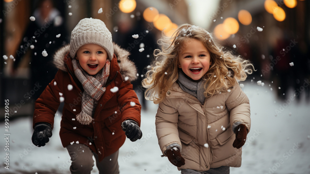 Children play outside in winter Children play outside in winter