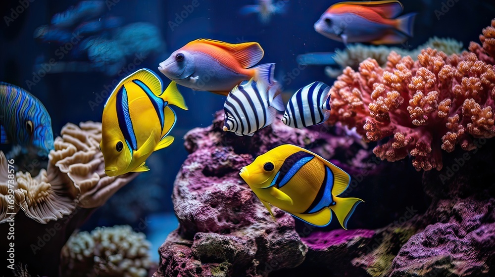 Obraz premium Underwater beauty, marine biodiversity, tropical fish, vibrant coral, aquatic paradise, marine ecosystem diversity. Generated by AI.