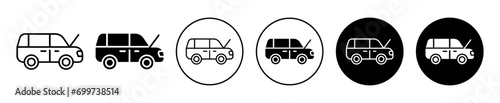 Car diagnostic test in mechanic garage thin line vector icon flat symbol set outline