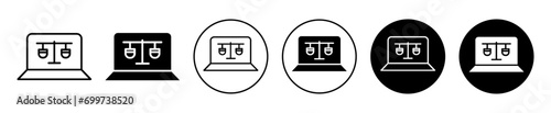 Online court jurisdiction for justice  icon flat thin line style vector set symbol