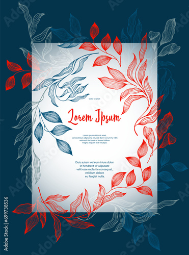 Bay leaves frame vector greeting card template. Rustic card design with laure...