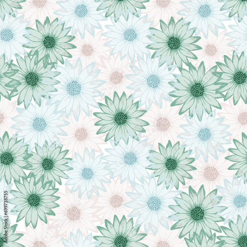 Chamomile cute vector repeat pattern. Camomile daisy bloom with