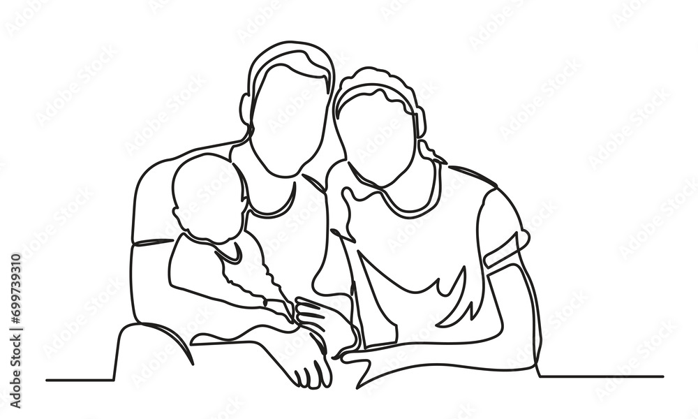 Happy Family single continuous line drawing of A happy family with one child. isolated on a white background. Vector illustration.
Happy Family single continuous line drawing of A happy family with one child. isolated on a white background. Vector illustration.
