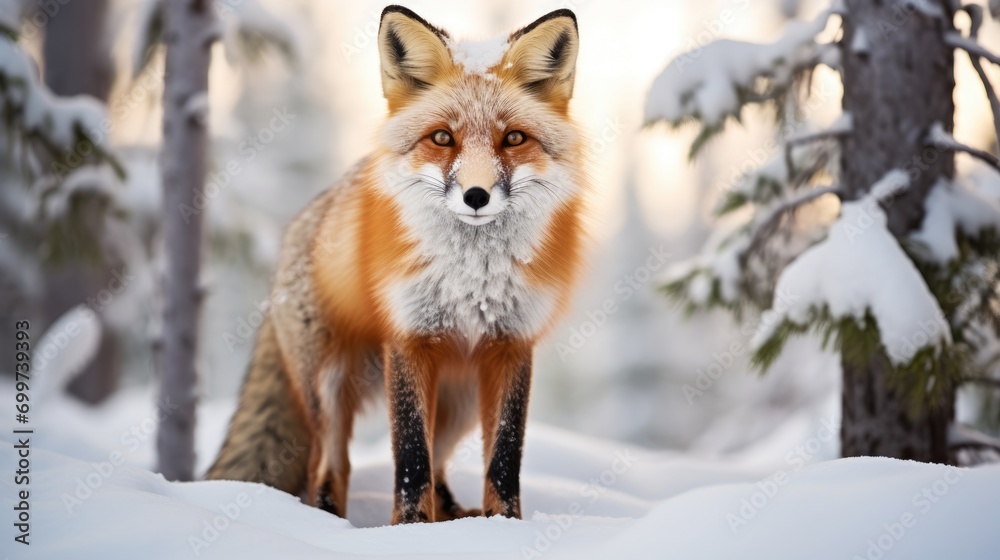 Fototapeta premium Red fox in the winter forest
