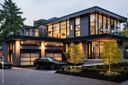 Luxury modern villa. House in modern style with garage