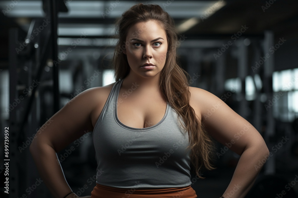 fat woman portrait in gym, Genereative AI