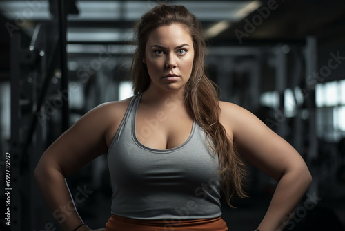 fat woman portrait in gym, Genereative AI