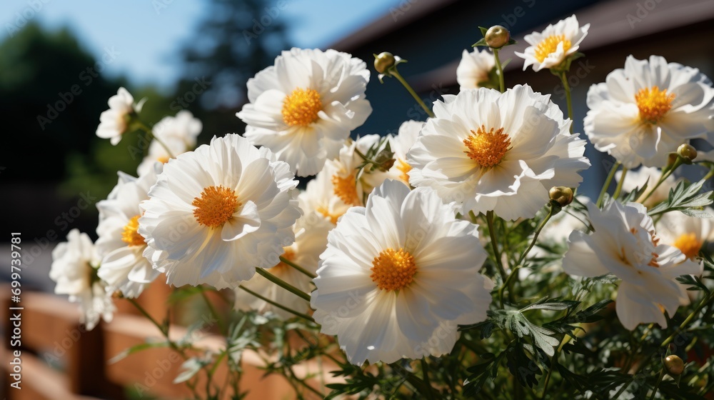 Obraz premium Beautiful flowers like stars, growing along the fence, very beautiful.