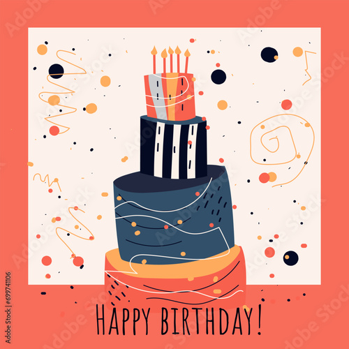 birthday greeting cards design with cake and typography design. Abstract universal grunge artistic templates. For poster, business card, invitation, flyer, banner, email header