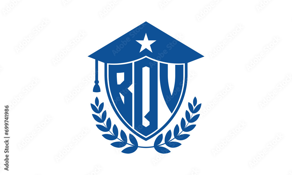 BQV three letter iconic academic logo design vector template. monogram, abstract, school, college, university, graduation cap symbol logo, shield, model, institute, educational, coaching canter, tech BQV three letter iconic academic logo design vector template. monogram, abstract, school, college, university, graduation cap symbol logo, shield, model, institute, educational, coaching canter, tech