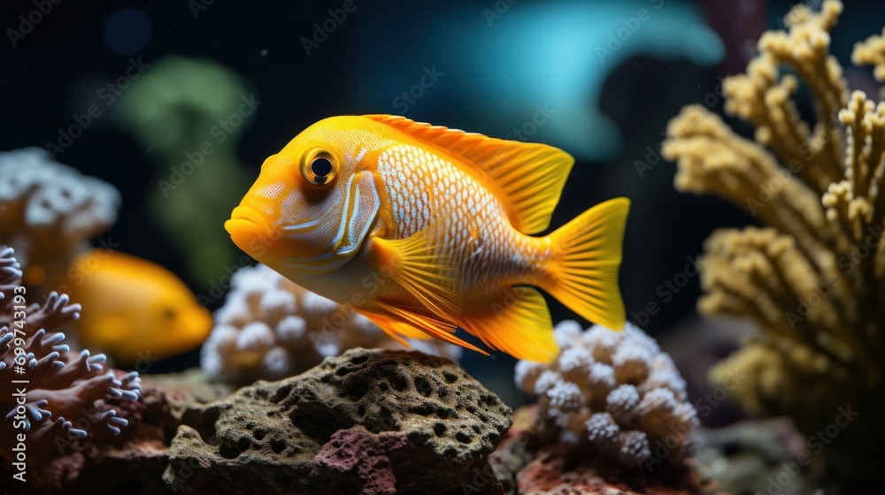 Onespot Foxface Rabbitfish Closeup in a Big Saltwater Aquarium Onespot Foxface Rabbitfish Closeup in a Big Saltwater Aquarium