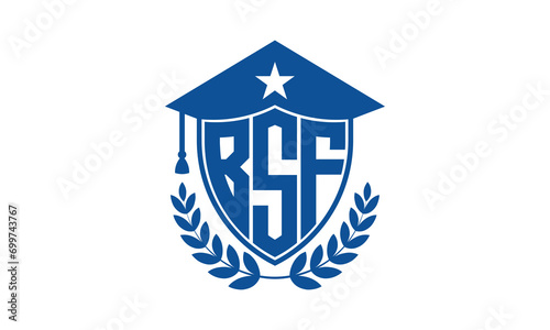 BSF three letter iconic academic logo design vector template. monogram, abstract, school, college, university, graduation cap symbol logo, shield, model, institute, educational, coaching canter, tech photo