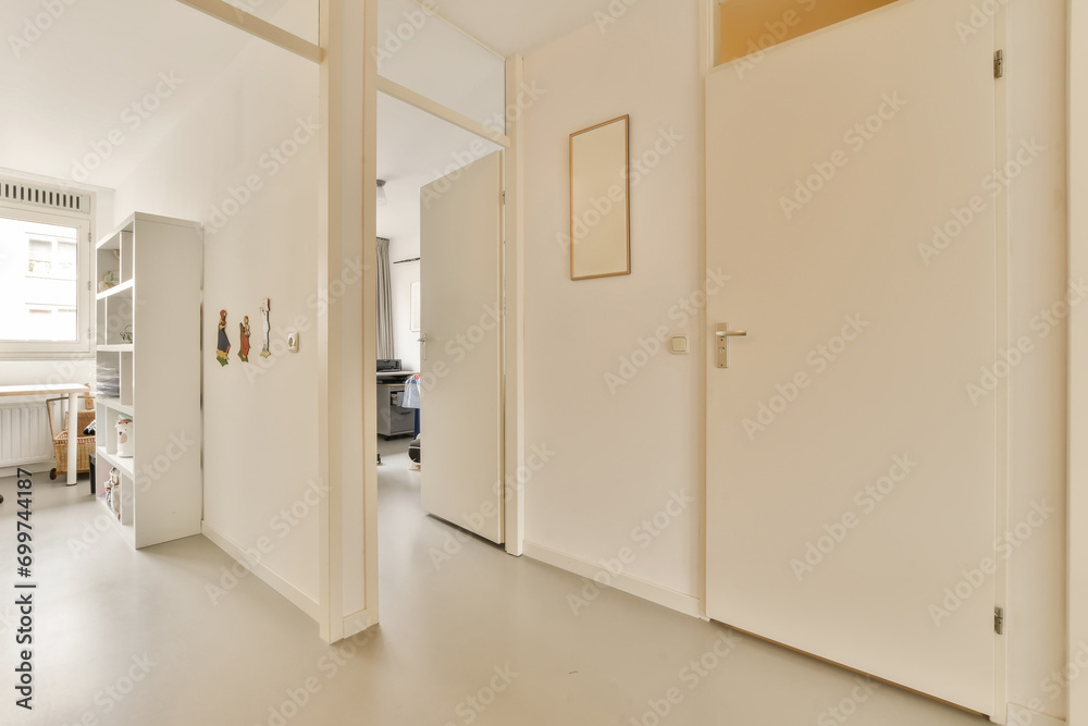 Hallway with white doors of different rooms Hallway with white doors of different rooms