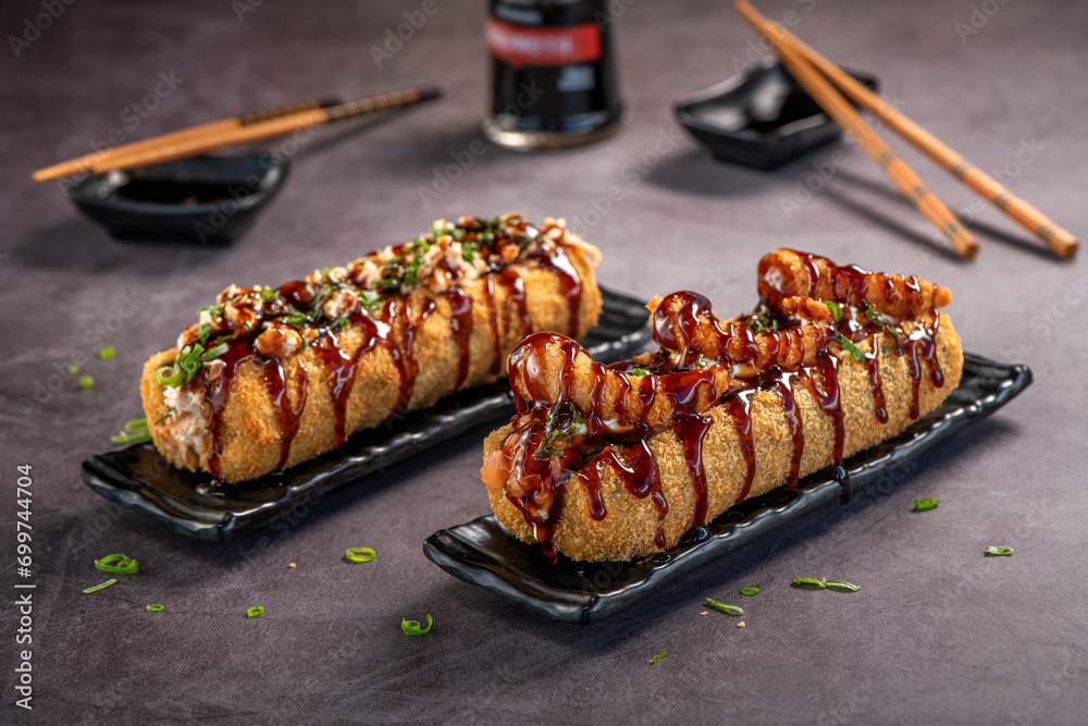 Fried Sushi Roll Brazilian style. Sushi dog. Fried Sushi Roll Brazilian style. Sushi dog.