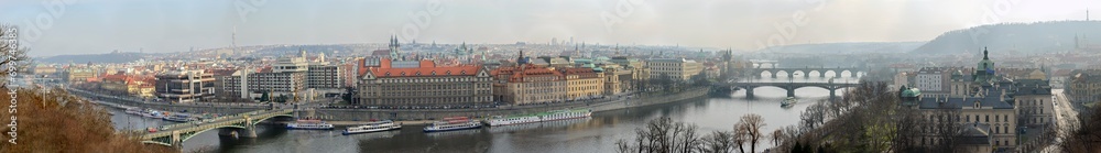 High angle panorama of Prague from Letna Park, Czech Republic.