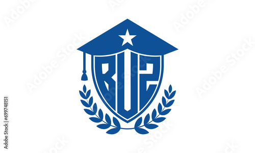 BUZ three letter iconic academic logo design vector template. monogram, abstract, school, college, university, graduation cap symbol logo, shield, model, institute, educational, coaching canter, tech