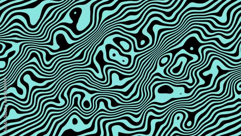 Animated wavy line motion graphic background. Seamless looped Abstract motion graphic, Abstract moving topographic map lines. Moving wavy line striped pattern black color background.