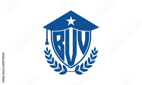 BVV three letter iconic academic logo design vector template. monogram, abstract, school, college, university, graduation cap symbol logo, shield, model, institute, educational, coaching canter, tech photo