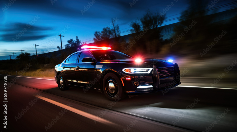 Police car with flashing strobes in the night Police car with flashing strobes in the night