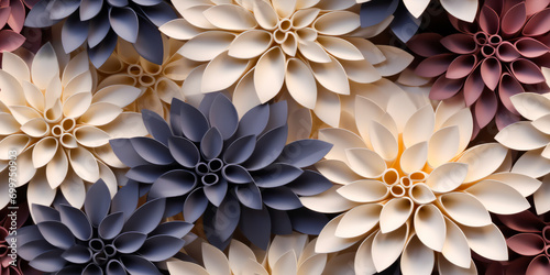 Floral seamless pattern background. Luxury romantic delicate paper flowers wallpaper. Good cloth, interior, wedding.