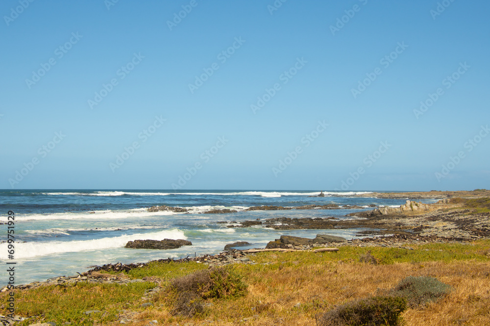 View of the sea from Robben Island near Cape Town in South Africa