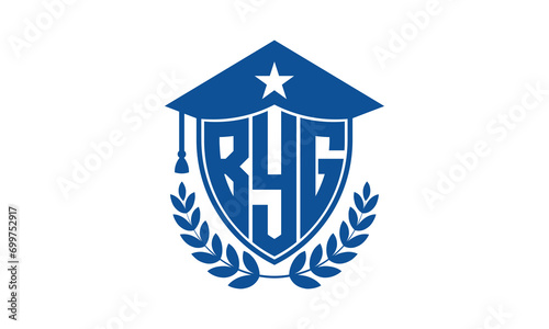 BYG three letter iconic academic logo design vector template. monogram, abstract, school, college, university, graduation cap symbol logo, shield, model, institute, educational, coaching canter, tech photo