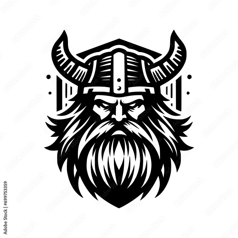 Vector logo of a Viking head. black and white logo of Norse guy ...