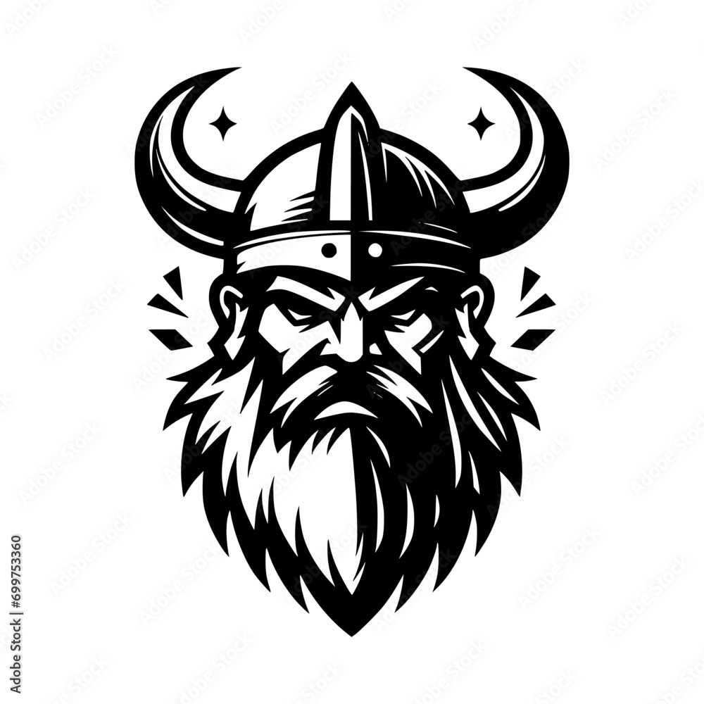 Vector logo of a Viking head. black and white logo of Norse guy ...