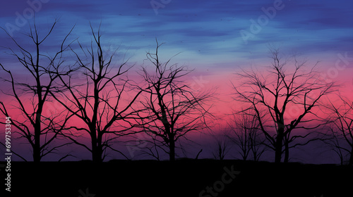 silhouettes of trees at sunset © PixelGuru