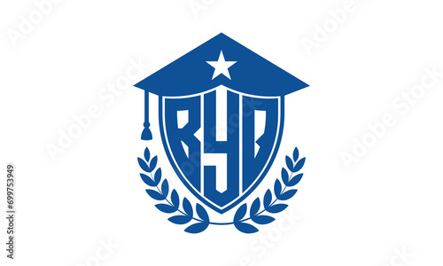 BYQ three letter iconic academic logo design vector template. monogram, abstract, school, college, university, graduation cap symbol logo, shield, model, institute, educational, coaching canter, tech