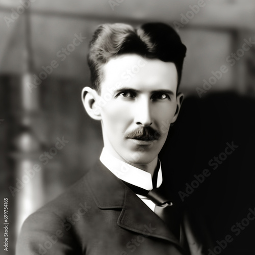 KI-generierte Illustration von Nikola Tesla im Stil einer historischen Fotografie