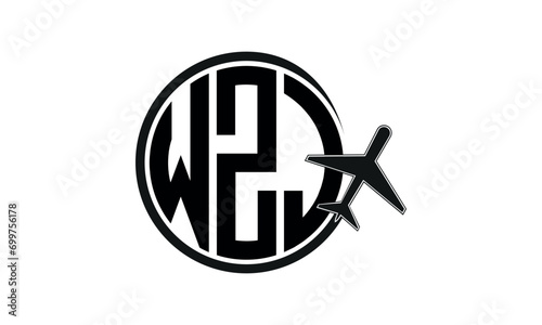 WZJ three initial letter circle tour & travel agency logo design vector template. hajj Umrah agency, abstract, wordmark, business, monogram, minimalist, brand, company, flat, tourism agency, tourist