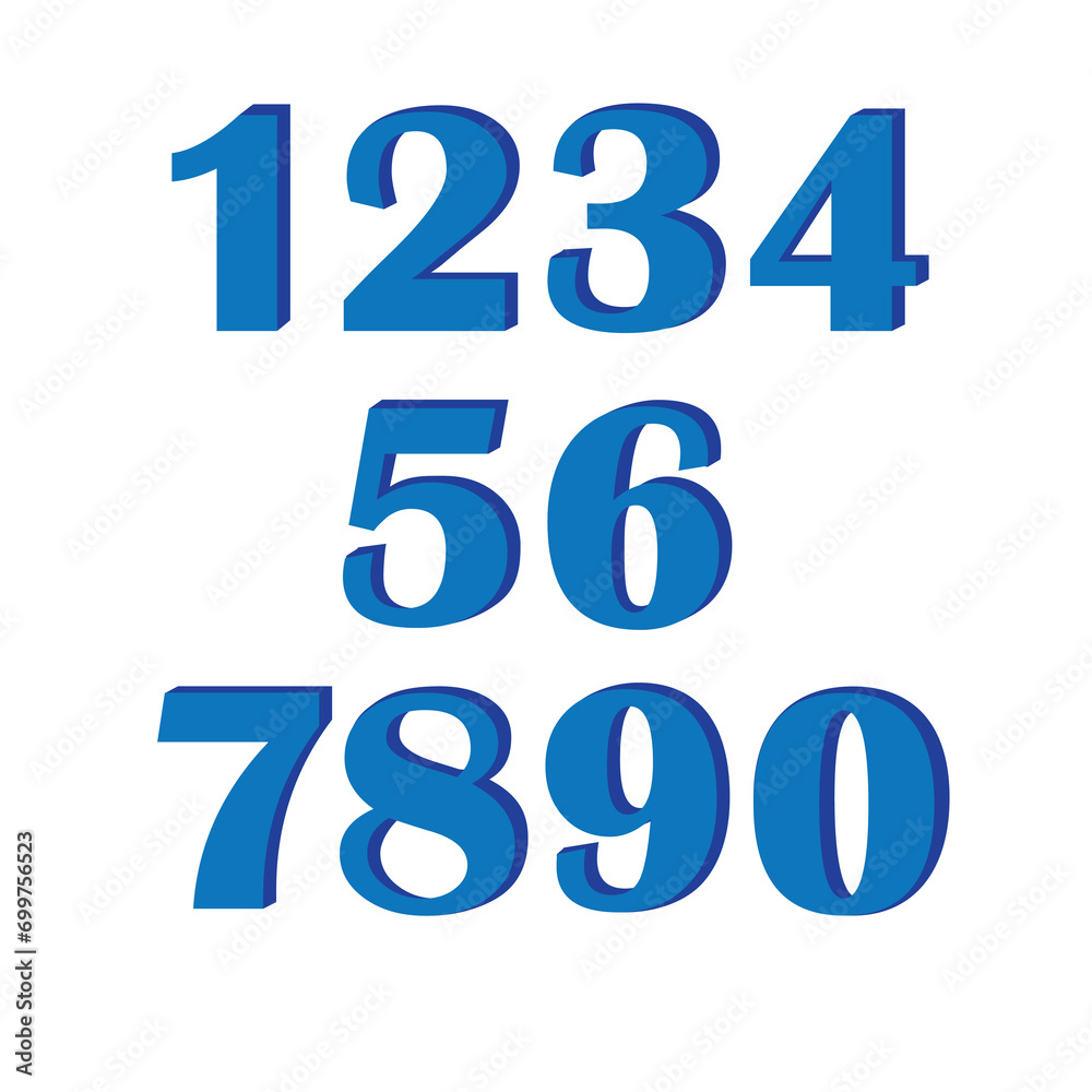 Blue clean modern set of 3d isolated numbers Blue clean modern set of 3d isolated numbers
