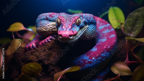 Amethystine Python snake neon Color AI Generated pictures photo