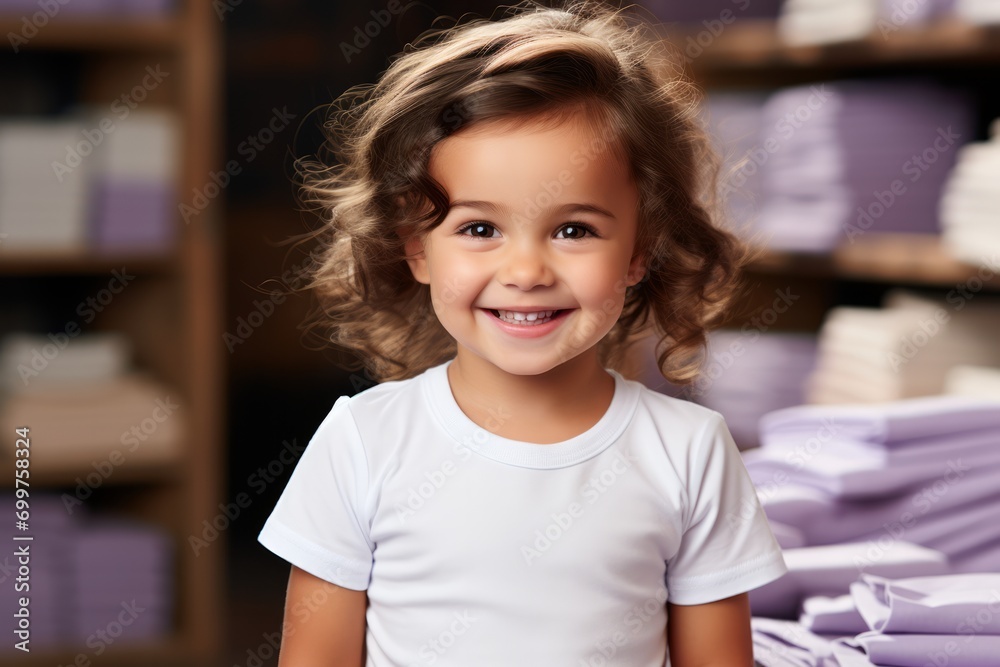 portrait of a little girl. Close up headshot portrait of smiling little girl look at camera, happy small preschooler child in white t-shirt portrait of a little girl. Close up headshot portrait of smiling little girl look at camera, happy small preschooler child in white t-shirt