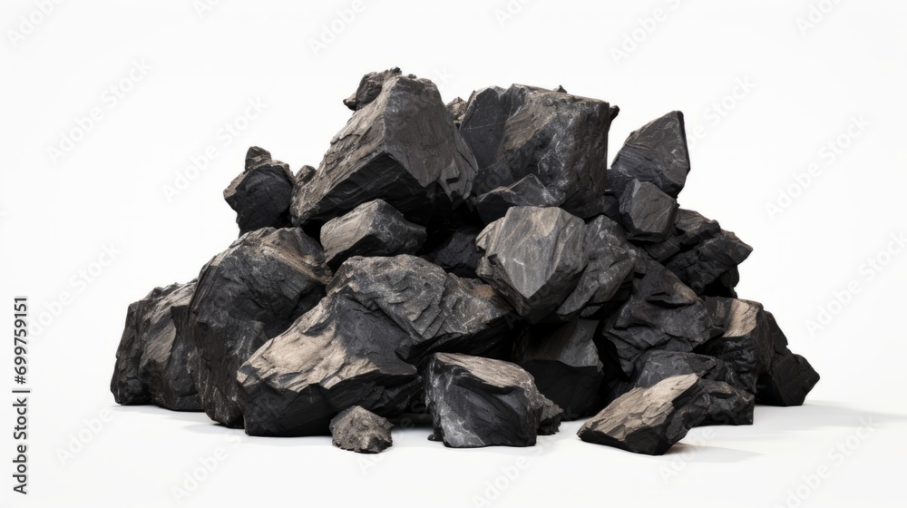 A pile of black tones on a white background. Rocks piled up