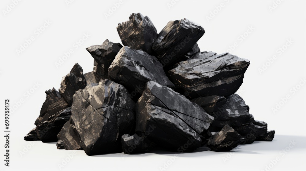 A pile of black tones on a white background. Rocks piled up