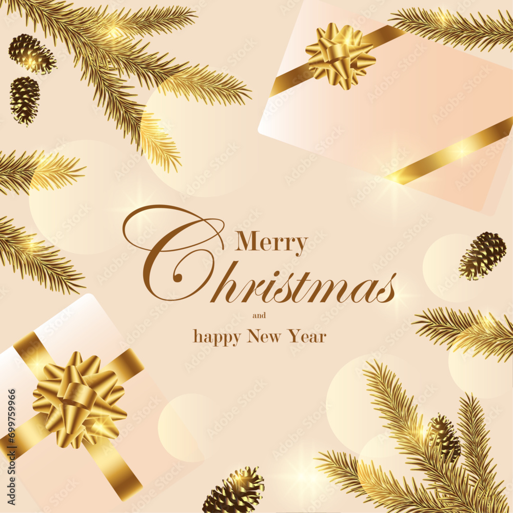 Obraz premium Happy New Year and Christmas greeting card