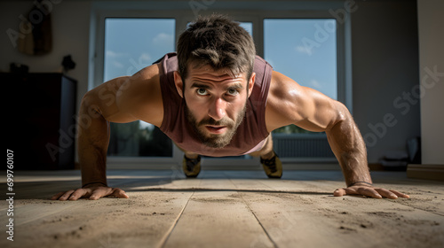 man doing push-ups photo