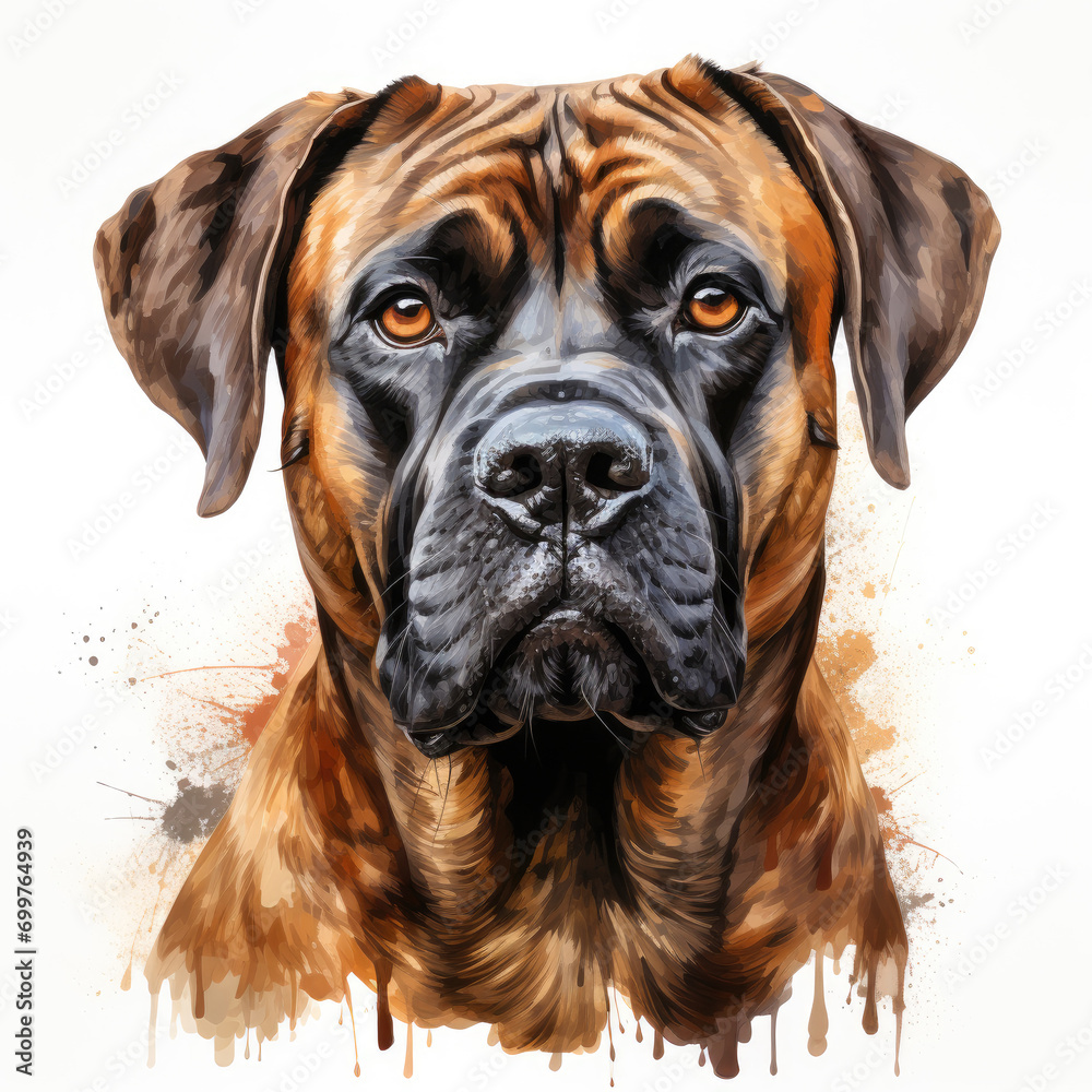 watercolor Bullmastiff clipart, Generative Ai