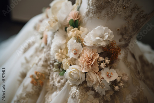 Close up of the wedding dress detail