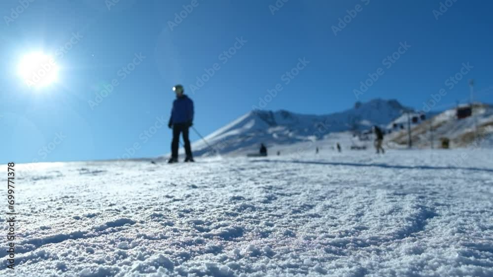 Show of ski athletes in super slow motion Show of ski athletes in super slow motion