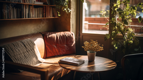 Warm Cafe Nook with Book and Coffee