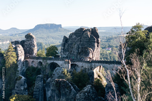 view of a bridge from the top of the mountain